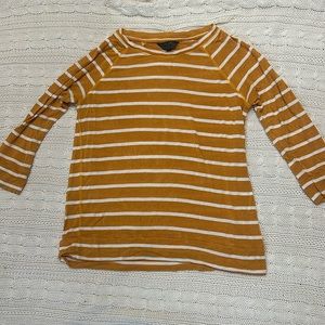 Mustard and white striped 3/4 sleeve sweater size large